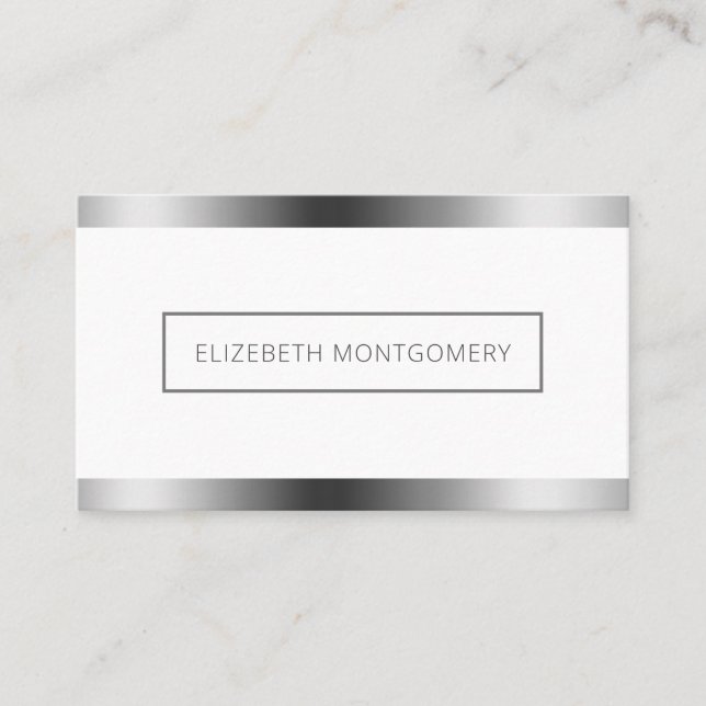 Minimalist White Silver Faux Foil Business Card (Front)