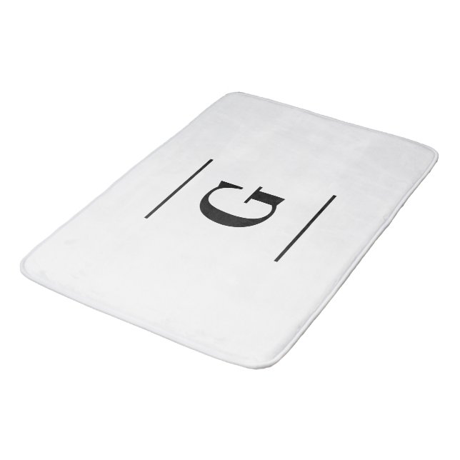 Minimalist white simple monogram bath mat (Angled)