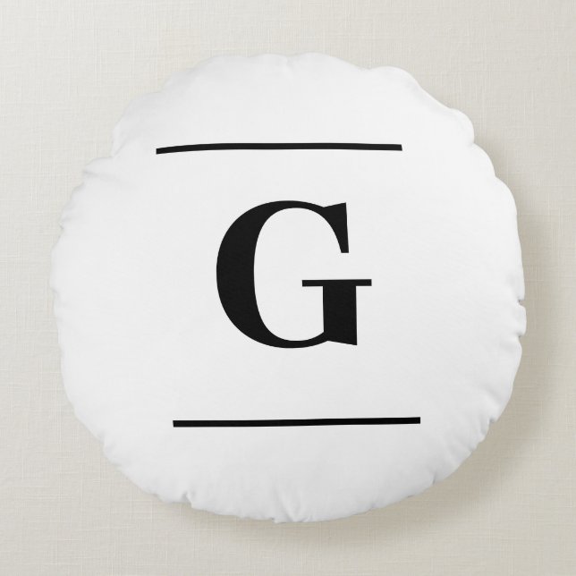 Minimalist white simple monogram round cushion (Front)