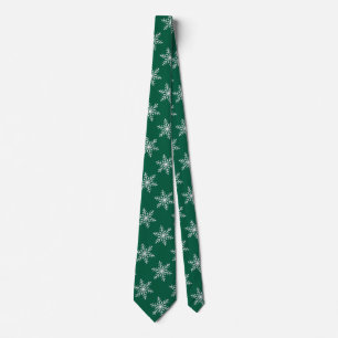 Minimalist White Snowflake Green Elegant Winter Tie