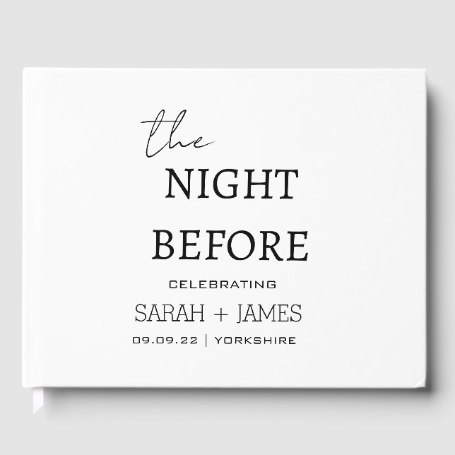 Minimalist White the Night Before Wedding  Guest Book (Front)