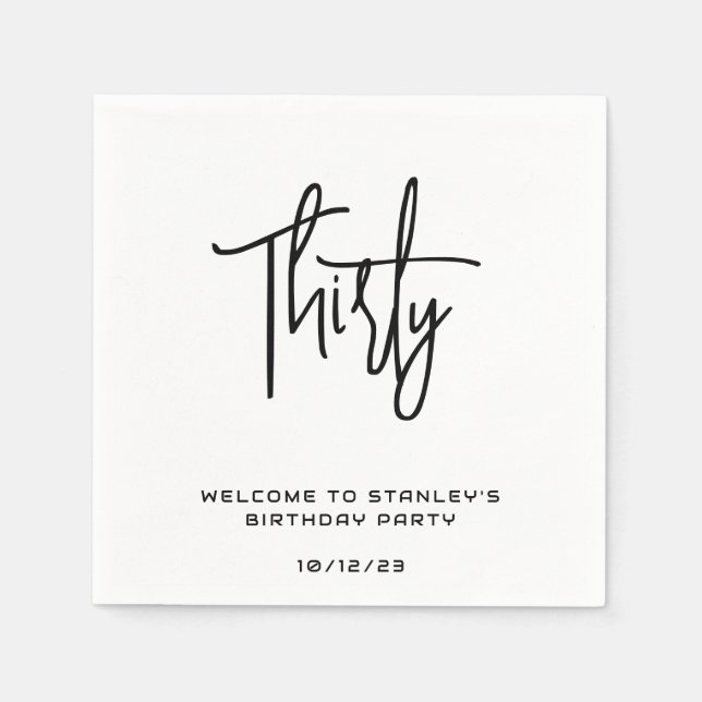Minimalist White Thirty Birthday Party Napkin (Front)