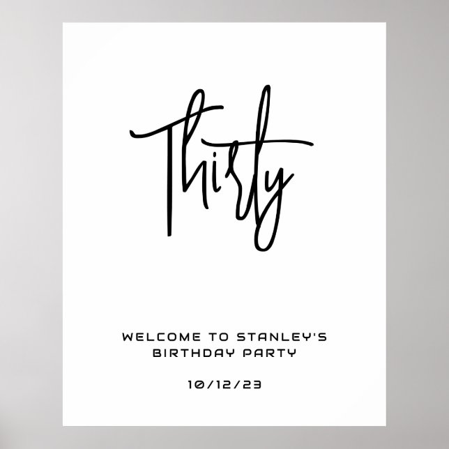 Minimalist White Thirty Birthday Welcome Sign (Front)