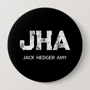 MINIMALIST WHITE THREE LETTER MONOGRAM NAME BLACK 10 CM ROUND BADGE