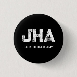 MINIMALIST WHITE THREE LETTER MONOGRAM NAME BLACK 3 CM ROUND BADGE