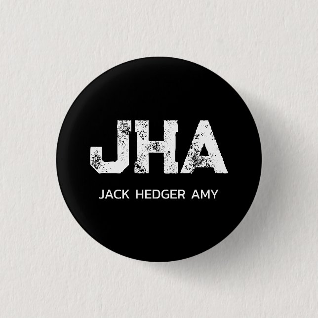 MINIMALIST WHITE THREE LETTER MONOGRAM NAME BLACK 3 CM ROUND BADGE (Front)