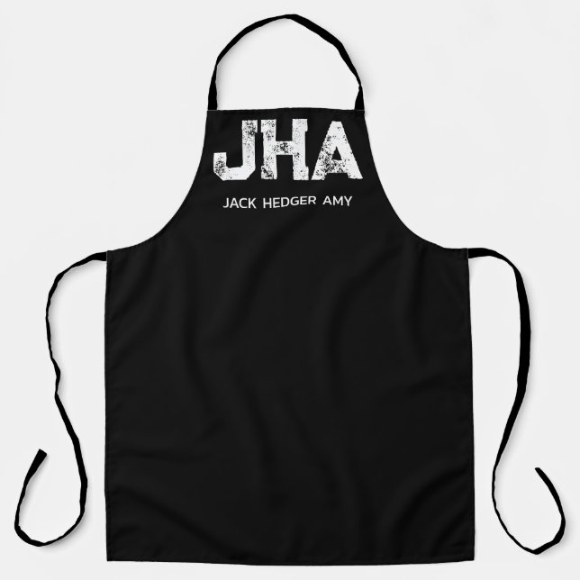 MINIMALIST WHITE THREE LETTER MONOGRAM NAME BLACK APRON (Front)