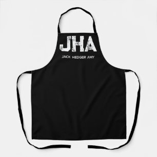 MINIMALIST WHITE THREE LETTER MONOGRAM NAME BLACK APRON