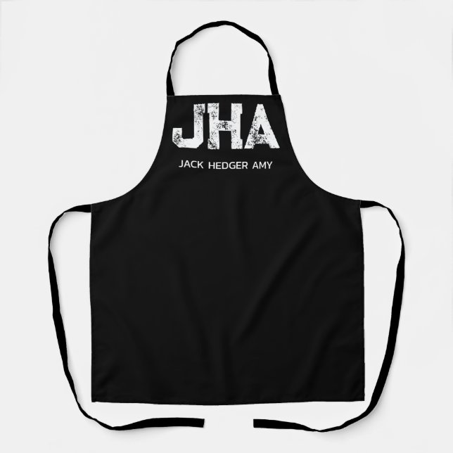 MINIMALIST WHITE THREE LETTER MONOGRAM NAME BLACK APRON (Front)