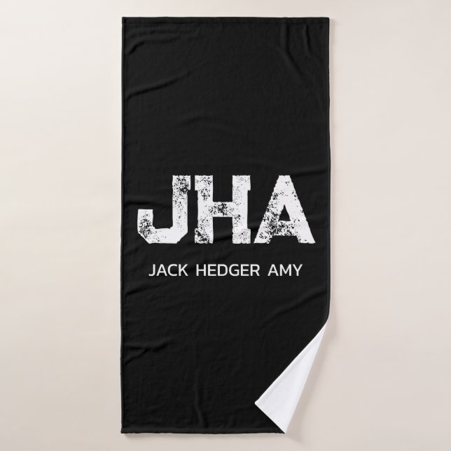 MINIMALIST WHITE THREE LETTER MONOGRAM NAME BLACK  BATH TOWEL (Bath Towel)