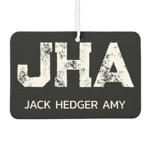 MINIMALIST WHITE THREE LETTER MONOGRAM NAME BLACK CAR AIR FRESHENER