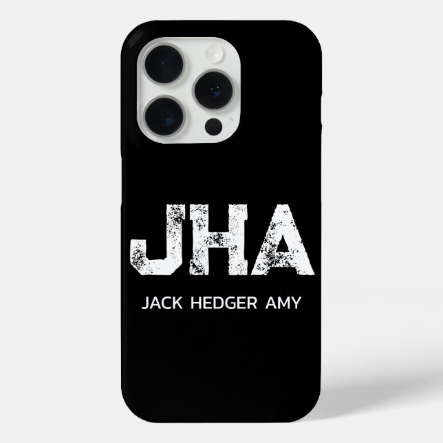 MINIMALIST WHITE THREE LETTER MONOGRAM NAME BLACK Case-Mate iPhone CASE (Back)