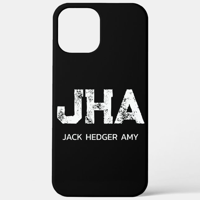 MINIMALIST WHITE THREE LETTER MONOGRAM NAME BLACK Case-Mate iPhone CASE (Back)