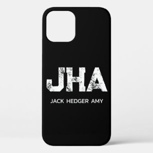 MINIMALIST WHITE THREE LETTER MONOGRAM NAME BLACK iPhone 12 PRO CASE