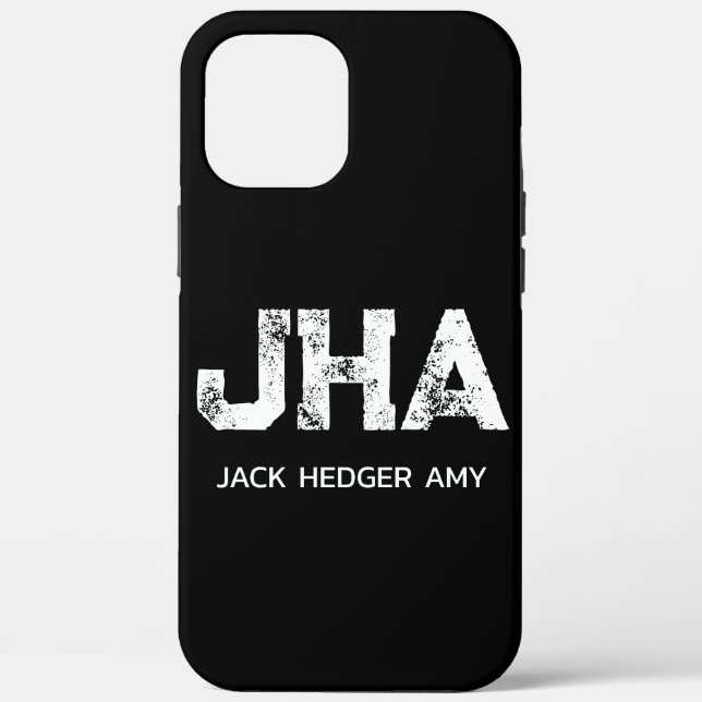 MINIMALIST WHITE THREE LETTER MONOGRAM NAME BLACK Case-Mate iPhone CASE (Back)