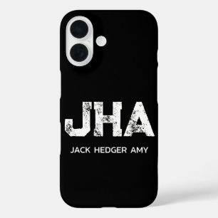 MINIMALIST WHITE THREE LETTER MONOGRAM NAME BLACK iPhone 16 CASE