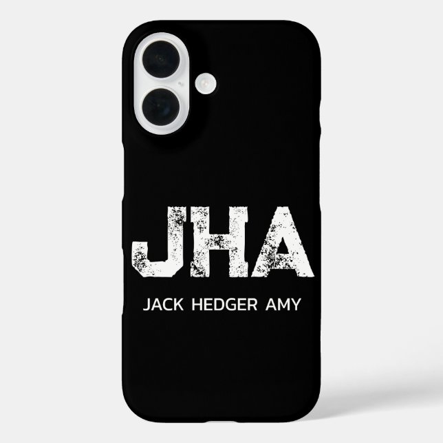 MINIMALIST WHITE THREE LETTER MONOGRAM NAME BLACK Case-Mate iPhone CASE (Back)