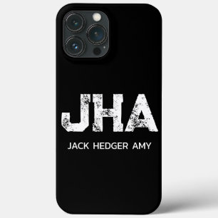MINIMALIST WHITE THREE LETTER MONOGRAM NAME BLACK iPhone 13 PRO MAX CASE
