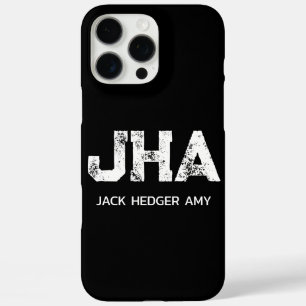 MINIMALIST WHITE THREE LETTER MONOGRAM NAME BLACK iPhone 16 PRO MAX CASE