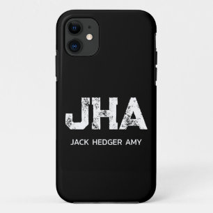 MINIMALIST WHITE THREE LETTER MONOGRAM NAME BLACK iPhone 11 CASE