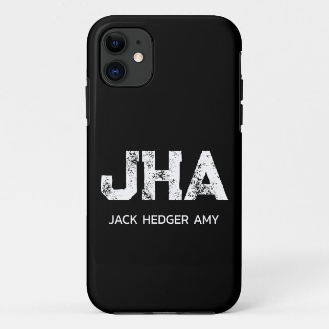 MINIMALIST WHITE THREE LETTER MONOGRAM NAME BLACK Case-Mate iPhone CASE (Back)