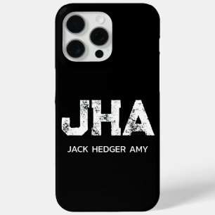 MINIMALIST WHITE THREE LETTER MONOGRAM NAME BLACK iPhone 15 PRO MAX CASE