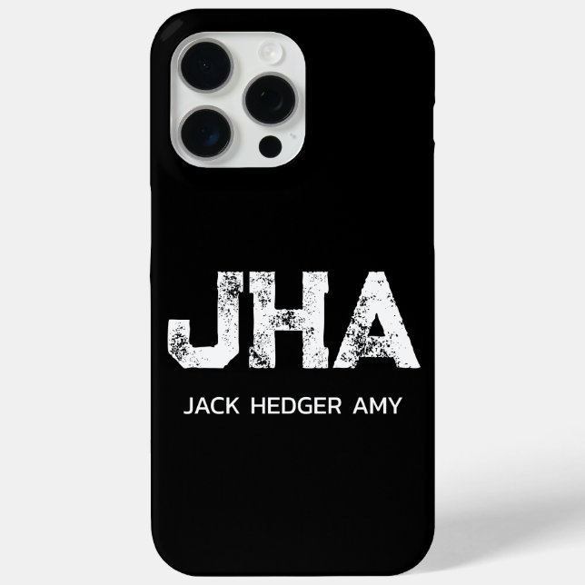 MINIMALIST WHITE THREE LETTER MONOGRAM NAME BLACK Case-Mate iPhone CASE (Back)