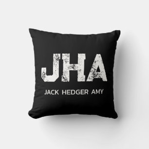 MINIMALIST WHITE THREE LETTER MONOGRAM NAME BLACK CUSHION