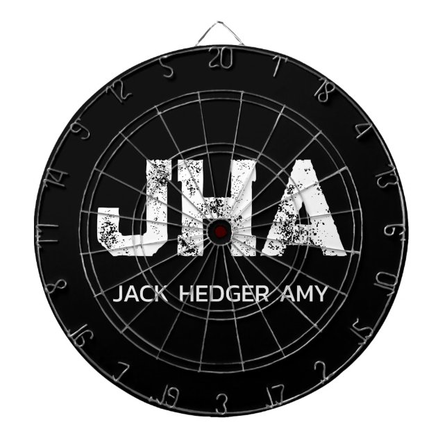 MINIMALIST WHITE THREE LETTER MONOGRAM NAME BLACK  DARTBOARD (Front)