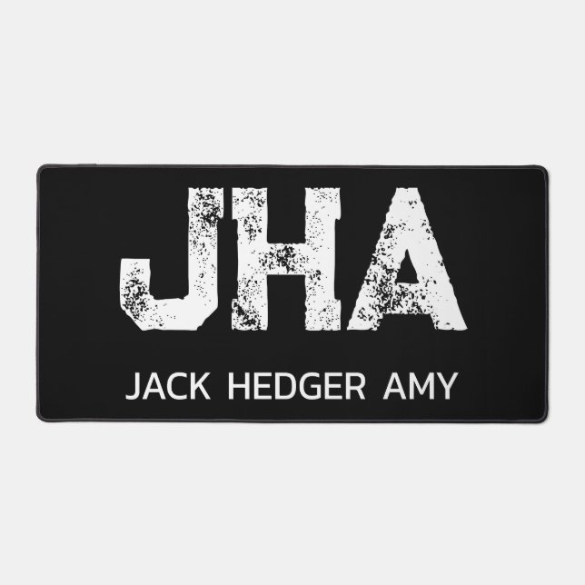 MINIMALIST WHITE THREE LETTER MONOGRAM NAME BLACK  DESK MAT (Front)