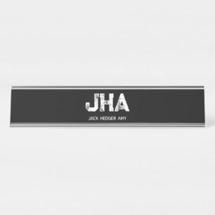 MINIMALIST WHITE THREE LETTER MONOGRAM NAME BLACK DESK NAME PLATE