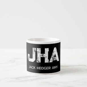 MINIMALIST WHITE THREE LETTER MONOGRAM NAME BLACK ESPRESSO CUP