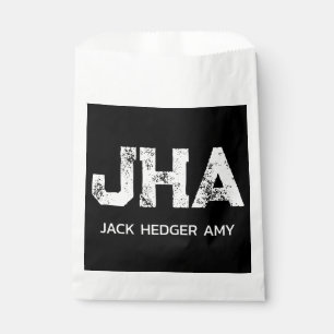 MINIMALIST WHITE THREE LETTER MONOGRAM NAME BLACK FAVOUR BAGS