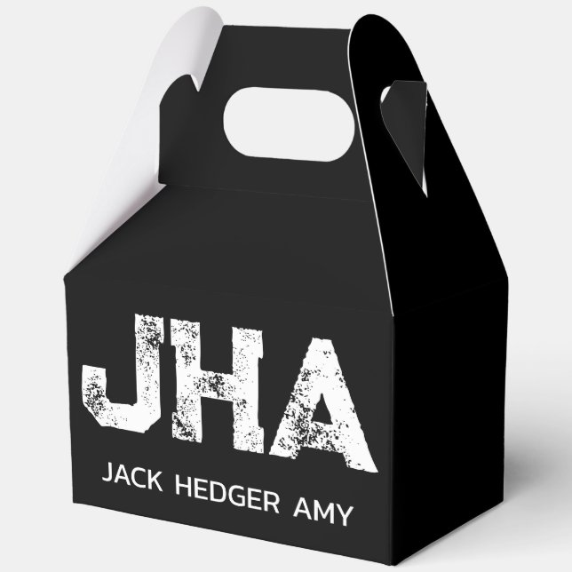 MINIMALIST WHITE THREE LETTER MONOGRAM NAME BLACK  FAVOUR BOX (Front)