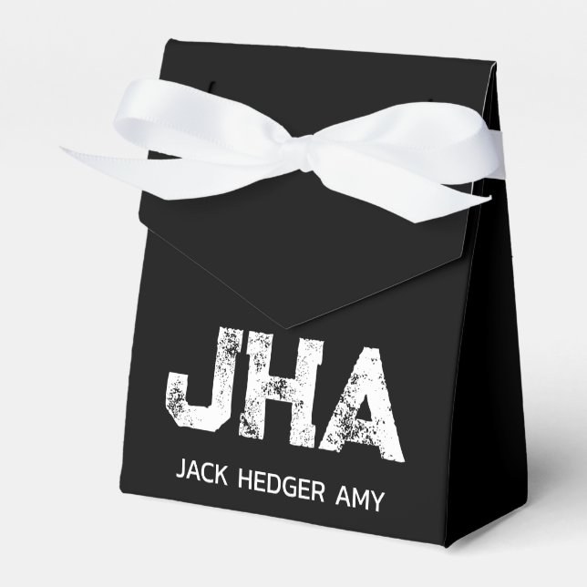 MINIMALIST WHITE THREE LETTER MONOGRAM NAME BLACK  FAVOUR BOX (Front Side)