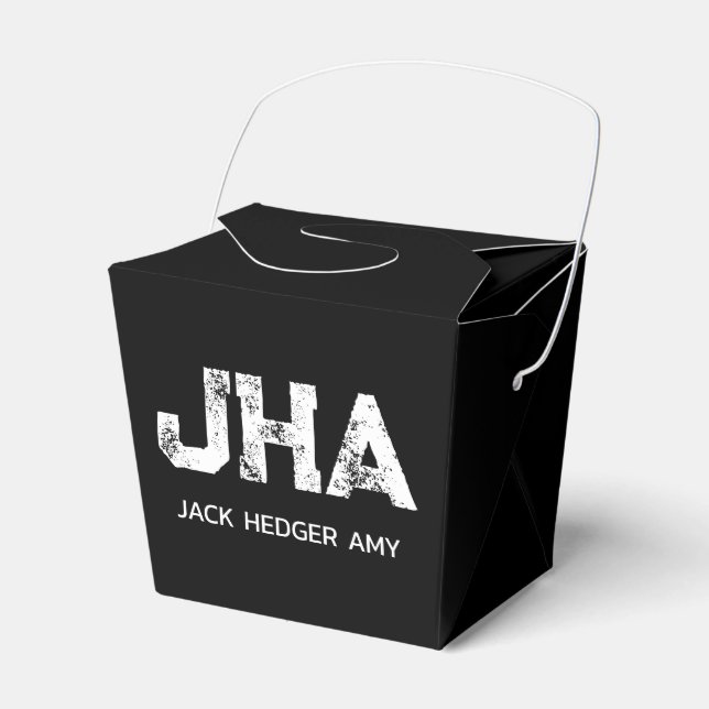 MINIMALIST WHITE THREE LETTER MONOGRAM NAME BLACK  FAVOUR BOX (Front Side)
