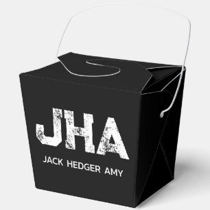 MINIMALIST WHITE THREE LETTER MONOGRAM NAME BLACK  FAVOUR BOX