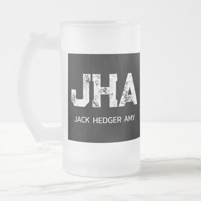 MINIMALIST WHITE THREE LETTER MONOGRAM NAME BLACK FROSTED GLASS BEER MUG (Left)