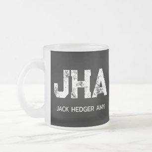 MINIMALIST WHITE THREE LETTER MONOGRAM NAME BLACK FROSTED GLASS COFFEE MUG
