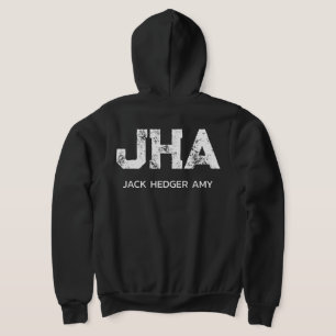 MINIMALIST WHITE THREE LETTER MONOGRAM NAME BLACK HOODIE