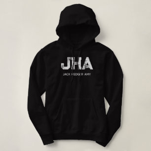 MINIMALIST WHITE THREE LETTER MONOGRAM NAME BLACK HOODIE