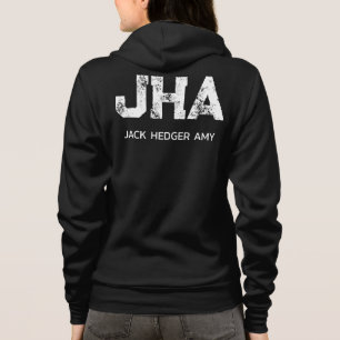 MINIMALIST WHITE THREE LETTER MONOGRAM NAME BLACK HOODIE