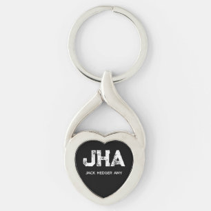 MINIMALIST WHITE THREE LETTER MONOGRAM NAME BLACK KEY RING