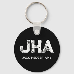 MINIMALIST WHITE THREE LETTER MONOGRAM NAME BLACK KEY RING