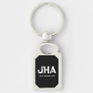 MINIMALIST WHITE THREE LETTER MONOGRAM NAME BLACK KEY RING