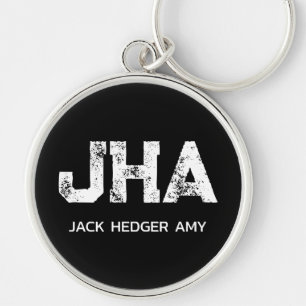 MINIMALIST WHITE THREE LETTER MONOGRAM NAME BLACK KEY RING
