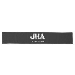 MINIMALIST WHITE THREE LETTER MONOGRAM NAME BLACK  LONG TABLE RUNNER