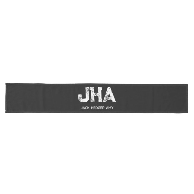 MINIMALIST WHITE THREE LETTER MONOGRAM NAME BLACK  LONG TABLE RUNNER (Horizontal)