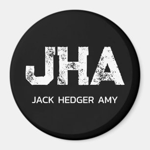 MINIMALIST WHITE THREE LETTER MONOGRAM NAME BLACK MAGNET