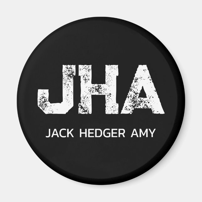 MINIMALIST WHITE THREE LETTER MONOGRAM NAME BLACK MAGNET (Front)